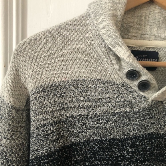 Men’s Gray and Black Striped Shawl Collar Cotton Sweater XL - Picture 3 of 10